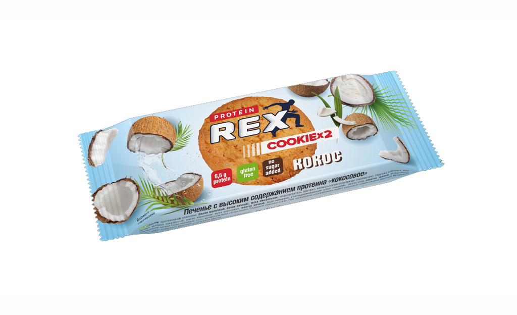 фото Протеиновое печенье proteinrex cookie низкокалорийное 25% 50 г, 1 шт, вкус: кокос