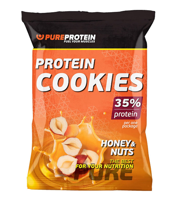 фото Pureprotein высокобелковое печенье pureprotein protein cookies 80 г, 1 шт, вкус: мед-орехи