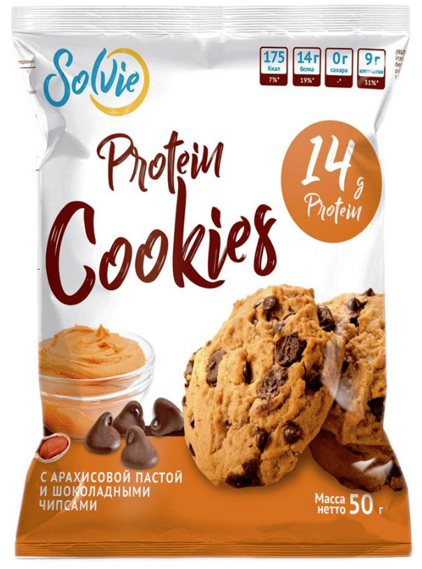 фото Solvie протеиновое печенье solvie protein cookies, 1 шт, вкус: арахис