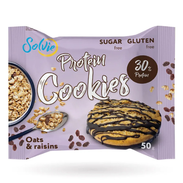 фото Протеиновое печенье solvie protein cookies, 1 шт, вкус: с овсяными хлопьями и изюмом