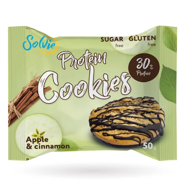 фото Протеиновое печенье глазированное solvie protein cookies, 1 шт, вкус: яблочное с корицей