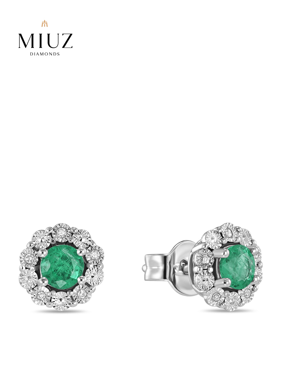 Серьги пусеты из белого золота MIUZ Diamonds E01-34757-EM, бриллиант/изумруд
