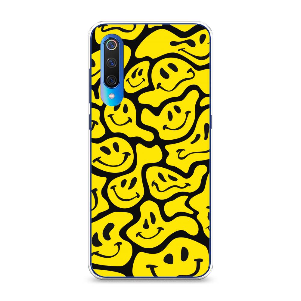 

Чехол на Xiaomi Mi 9 "Расплывчатые смайлики желтые", Черный;желтый, 34850-6