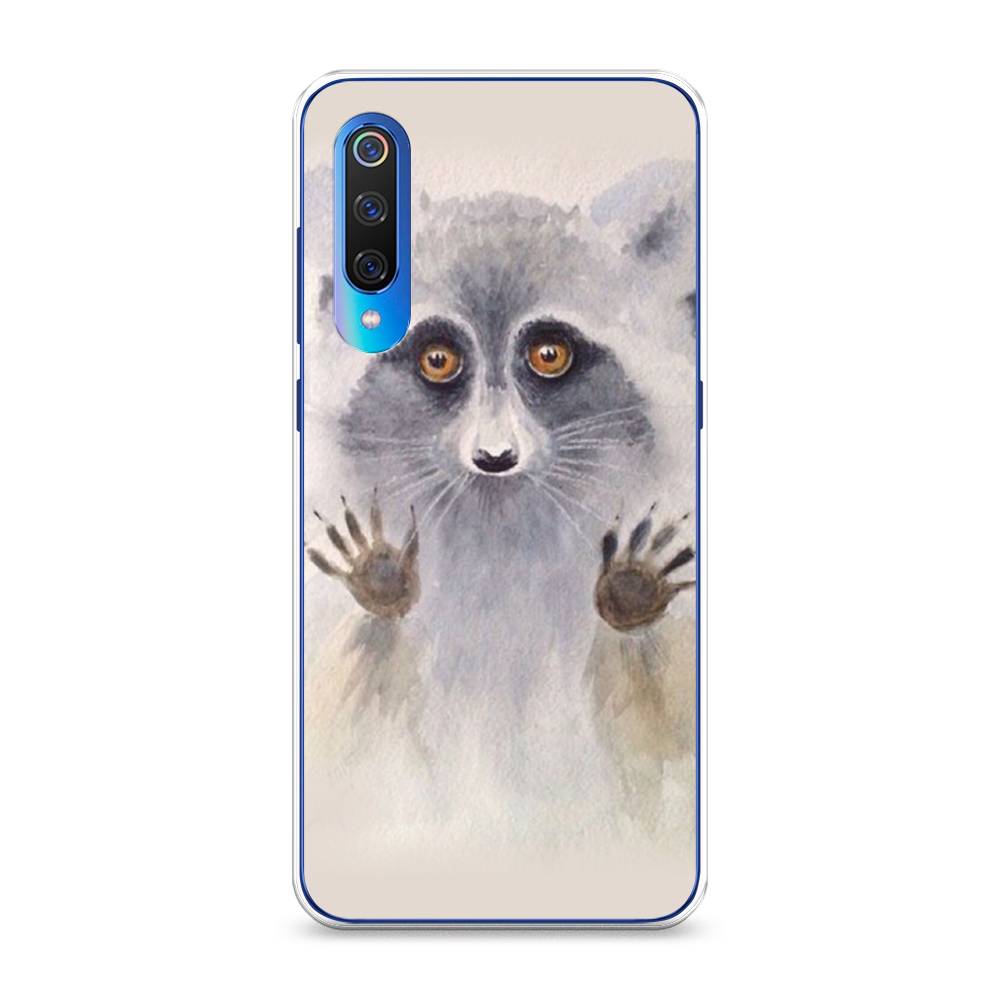 

Чехол на Xiaomi Mi 9 "Енот за стеклом", Бежевый;серый, 34850-4
