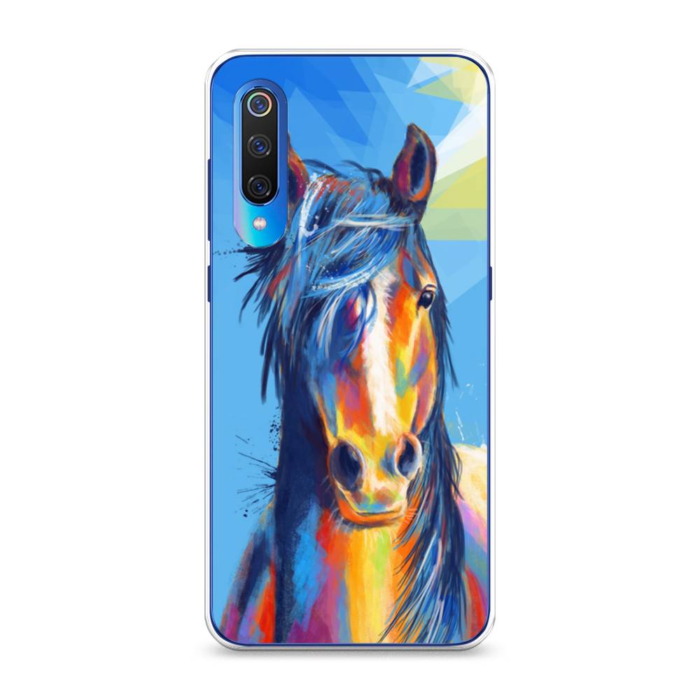 

Чехол на Xiaomi Mi 9 "Лошадь арт 3", Голубой;желтый;синий, 34850-1
