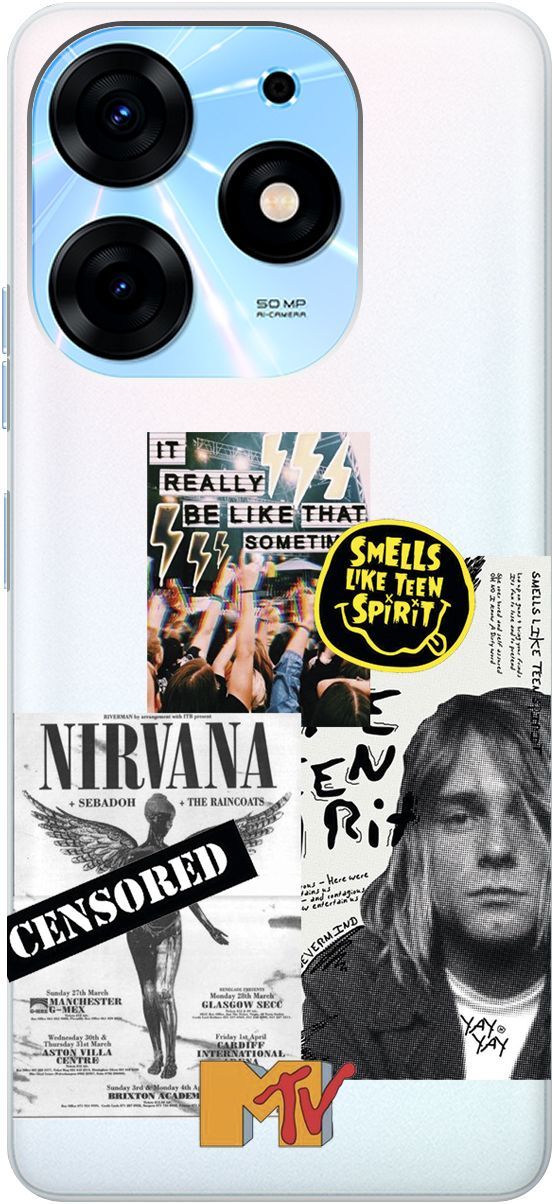 

Чехол на Tecno Spark 10 Pro с 3D принтом "Nirvana" прозрачный, Прозрачный;белый, 159565