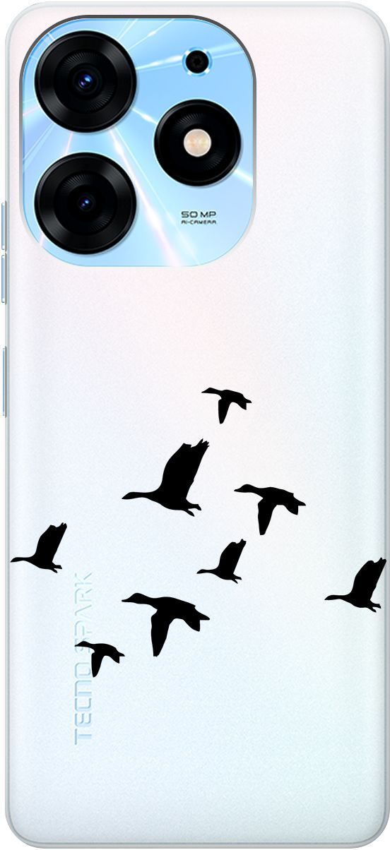 

Чехол на Tecno Spark 10 Pro с 3D принтом "Flock of Ducks" прозрачный, Прозрачный;черный, 159565