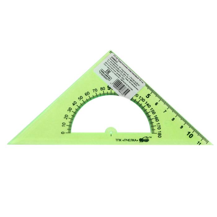 Треугольник 12 см, 45°, Calligrata, с транспортиром, пластик, прозрачный микс, (20шт.)