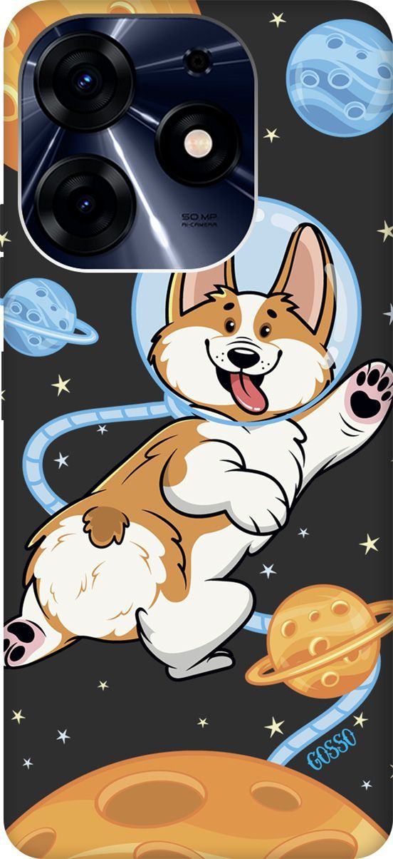 

Чехол на Tecno Spark 10 Pro с 3D принтом "CosmoCorgi" черный, Черный;коричневый, 159566