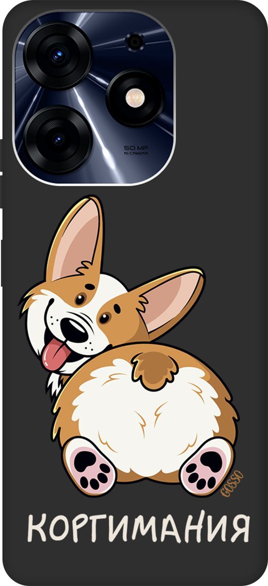 

Чехол на Tecno Spark 10 Pro с 3D принтом "CorgiMania" черный, Черный;бежевый, 159566