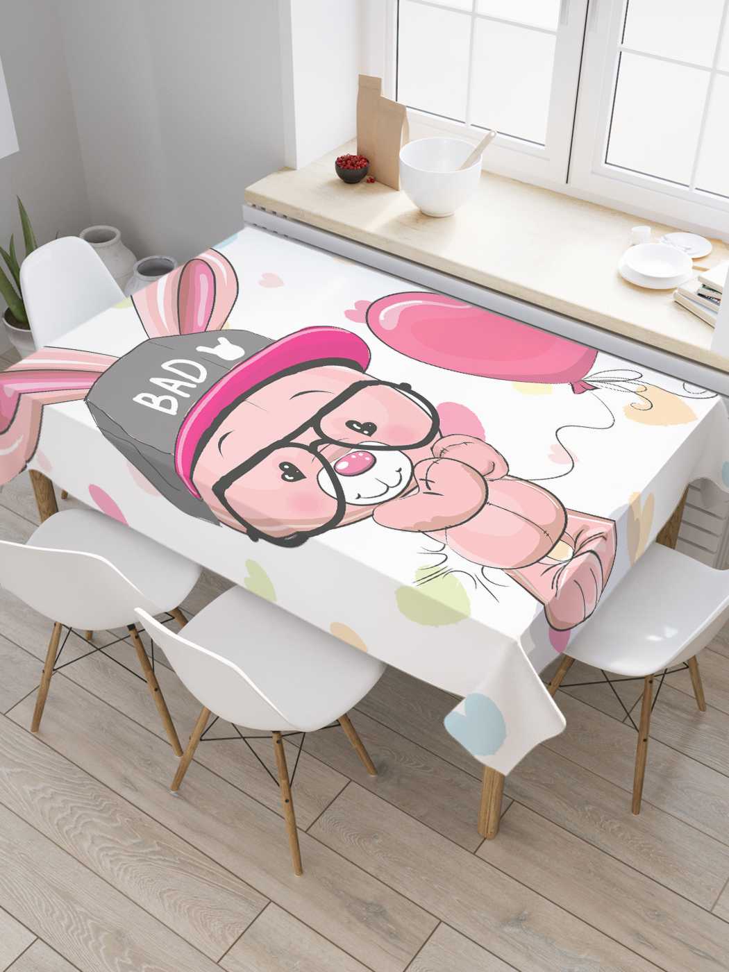 

Скатерть прямоугольная JoyArty "Плохой зайчик" из оксфорда, 120x145 см, Розовый, Плохой зайчик