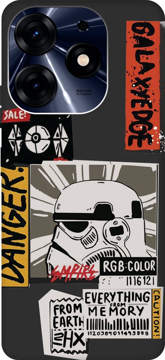 

Чехол на Tecno Spark 10 Pro "Stormtrooper Stickers" черный, Черный;белый, 159567
