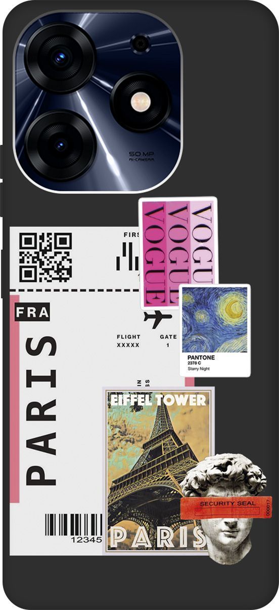 

Чехол на Tecno Spark 10 Pro с 3D принтом "Paris Stickers" черный, Черный;белый, 159567