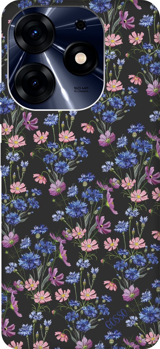 

Чехол на Tecno Spark 10 Pro с 3D принтом "Lovely Cornflowers" черный, Черный;голубой, 159567