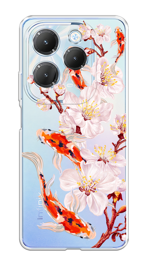

Чехол на Infinix HOT 40/40 Pro "Карпы и сакура", Оранжевый;розовый;бежевый;прозрачный, 3105250-1