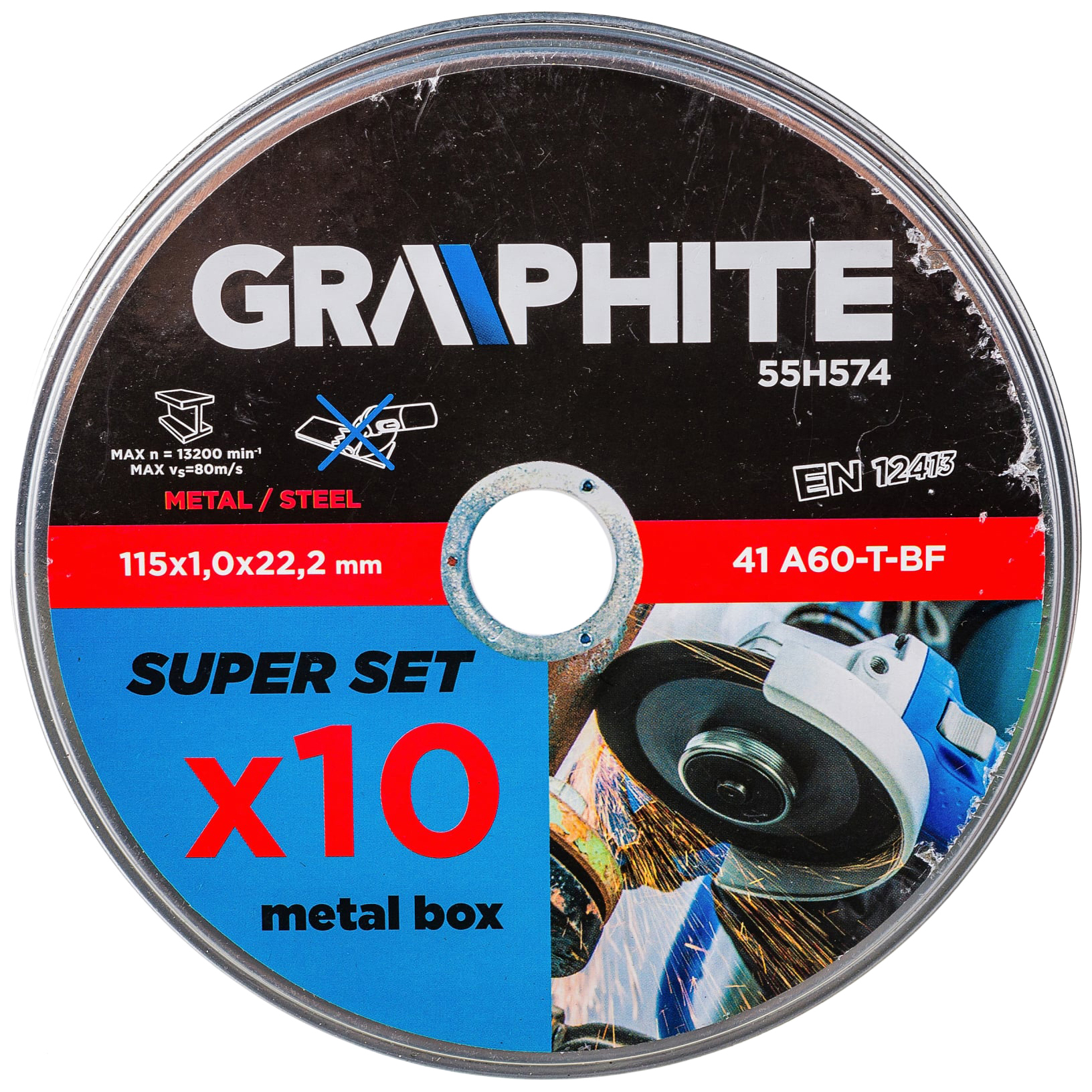 

GRAPHITE Диск отрезной по металлу, 115x1.0x22.2 мм, 41 A60-T-BF, 10 шт. 55H574