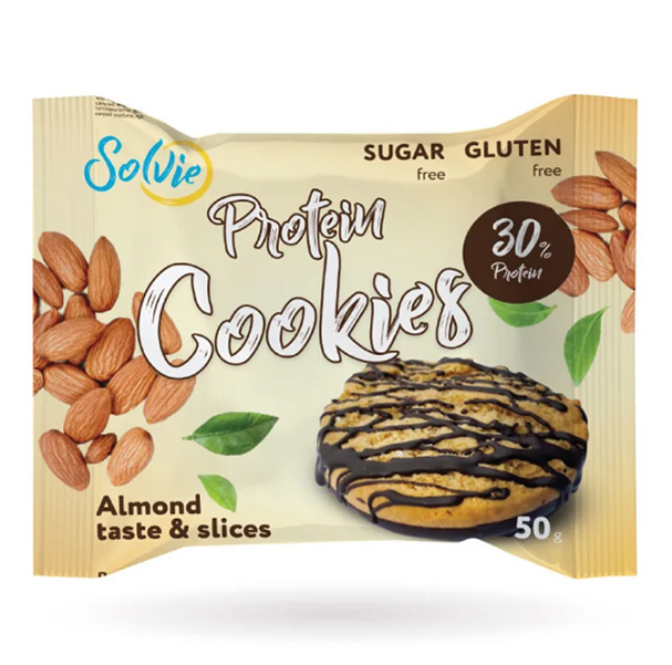 фото Протеиновое печенье solvie protein cookies, 8 шт, вкус: миндальное с кусочками миндаля