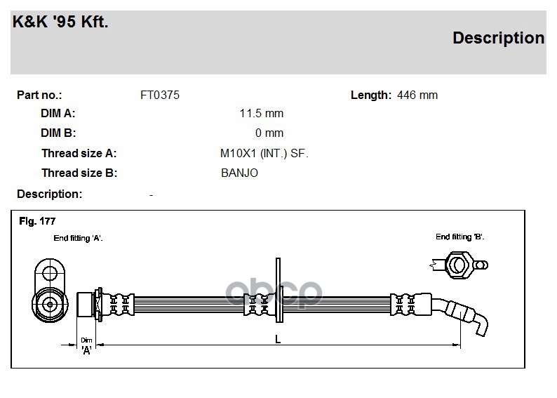

Шланг Тормозной Передн Toyota: Corolla 1.4-1.6/1.9d 97- F R K&K арт. FT0375