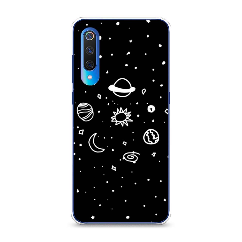 

Чехол на Xiaomi Mi 9 "Дудл солнечной системы", Бежевый;серый, 34850-2