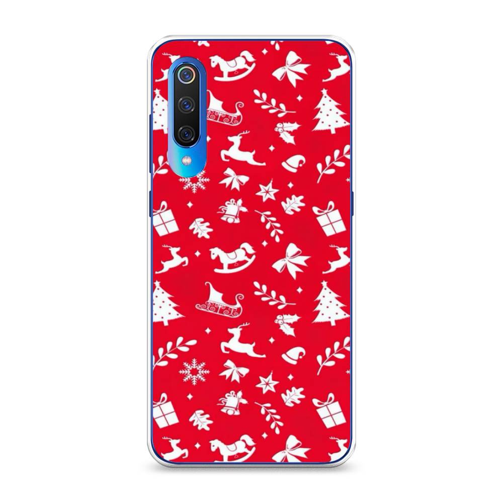 

Чехол на Xiaomi Mi 9 "Красный новогодний фон", Красный;белый, 34850-5