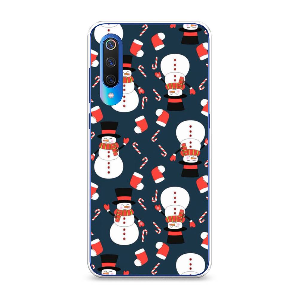 

Чехол на Xiaomi Mi 9 "Синие снеговики", Синий;белый;красный, 34850-5
