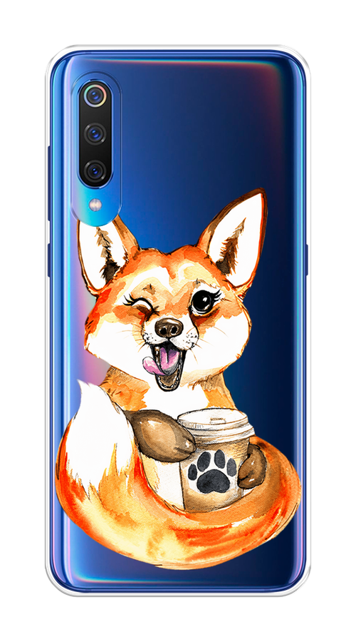

Чехол на Xiaomi Mi 9 "Подмигивающая лиса с кофе", Оранжевый;белый;коричневый, 34850-4
