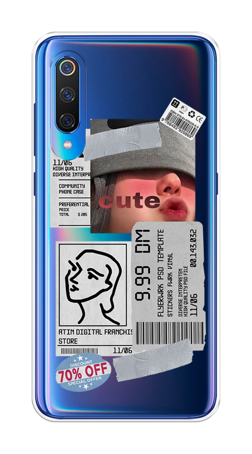 

Чехол на Xiaomi Mi 9 "Cute girl collage", Розовый;серый;голубой, 34850-6