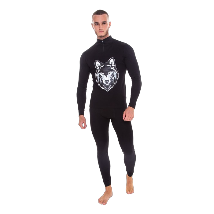 Термобельё мужское (фуфайка, кальсоны) Tusi принт волк, размер 48, цвет чёрный