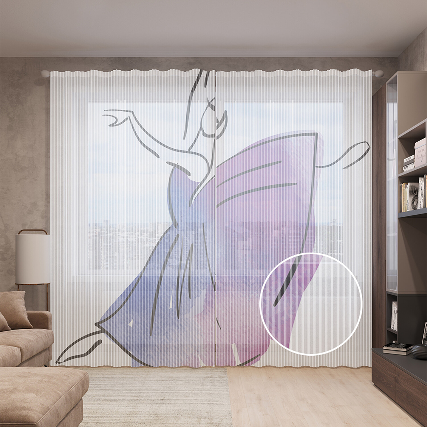 

Тюль вуаль на шторной ленте с принтом JoyArty "Легкость балерины", 310х265 см, Легкость балерины