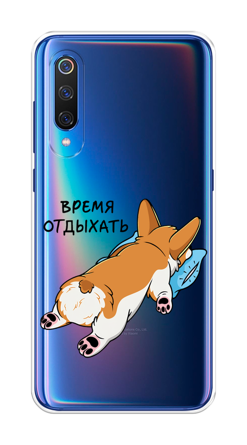 

Чехол на Xiaomi Mi 9 "Корги отдыхает", Черный;коричневый;голубой, 34850-1