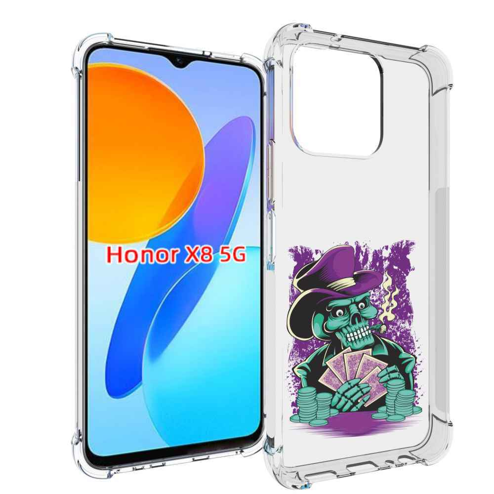 

Чехол MyPads зеленый череп с картами для Honor X8 5G, Прозрачный, Tocco