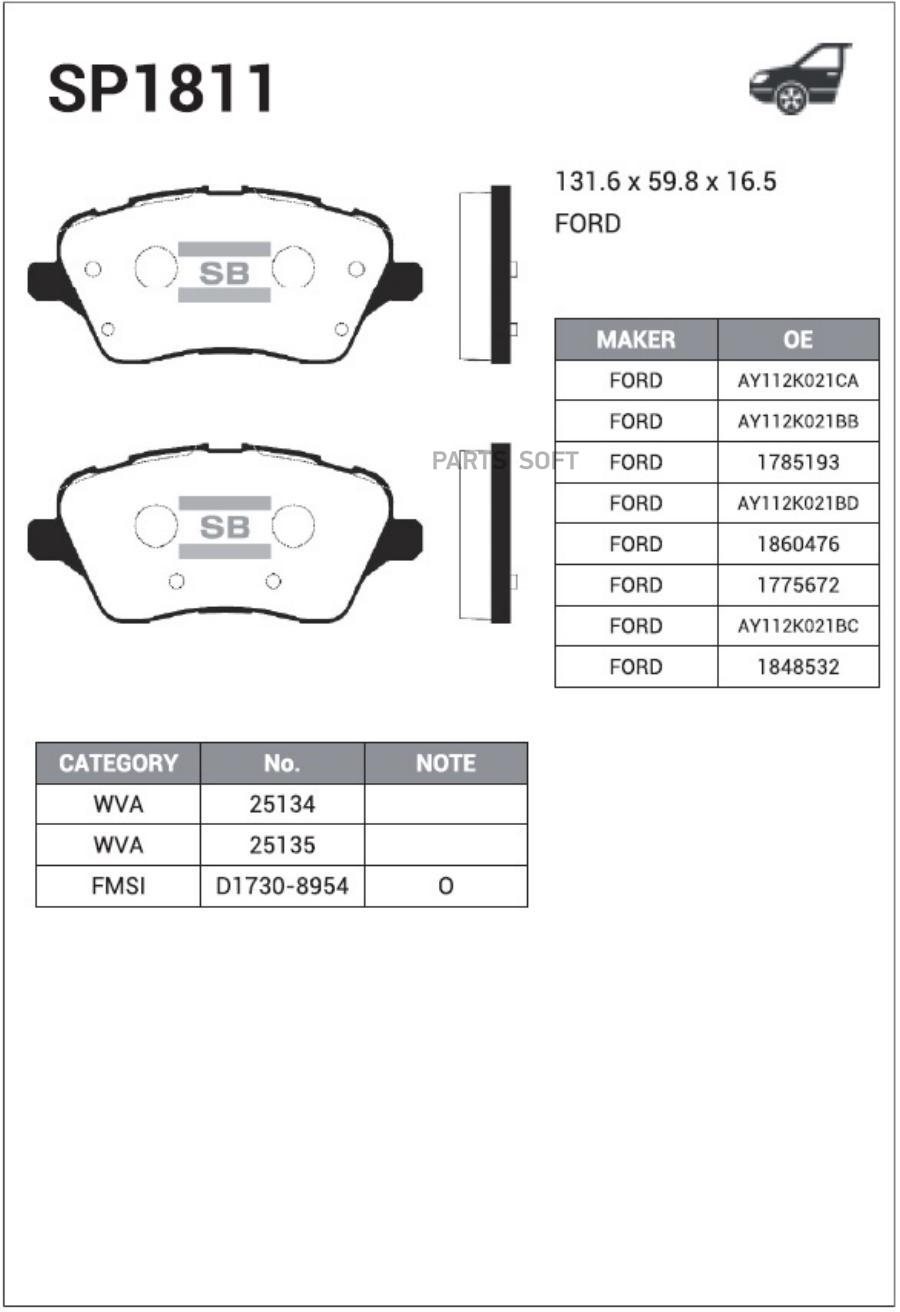 

Тормозные колодки Sangsin brake SP1811, SP1811