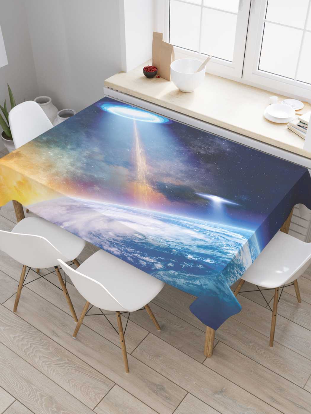 

Скатерть прямоугольная JoyArty "Космический портал" из оксфорда, 120x145 см, Синий, Космический портал