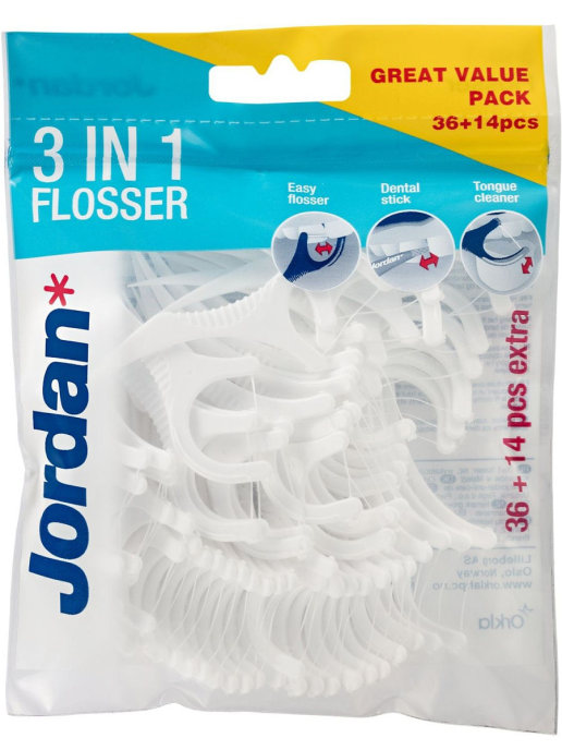 Зубная нить JORDAN 3в1 Flosser Dental Stick & Tongue Cleaner,36+14 шт
