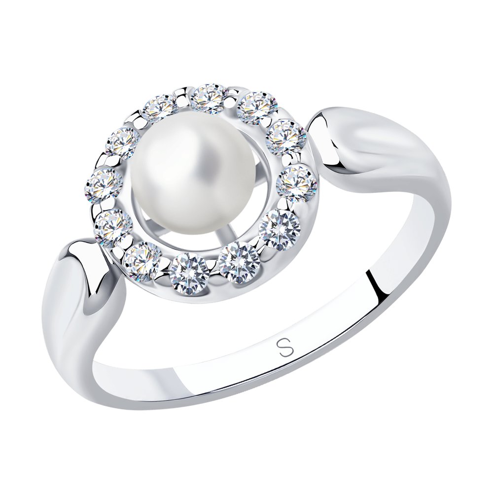 

Кольцо из серебра с культивированным жемчугом/фианитом р 16.5 SOKOLOV 94012659, 94012659