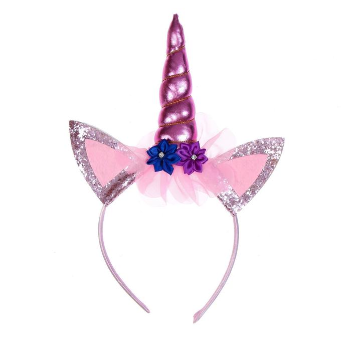 Карнавальный ободок Единорог, цвет розовый карнавальный ободок единорог 10235843 с косичкой розовый