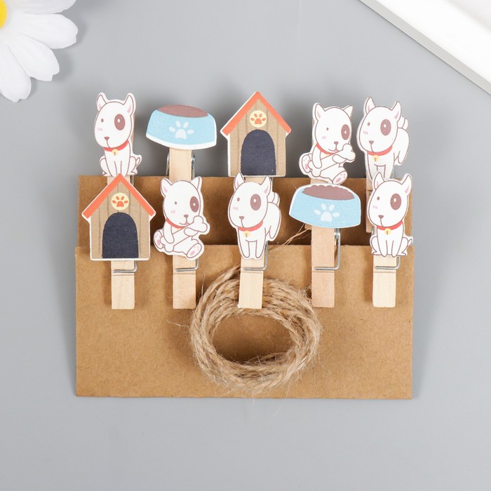 

Декор для творчества дерево "Пёсик у будки с миской" набор 10 шт 4х2,2 см, Разноцветный