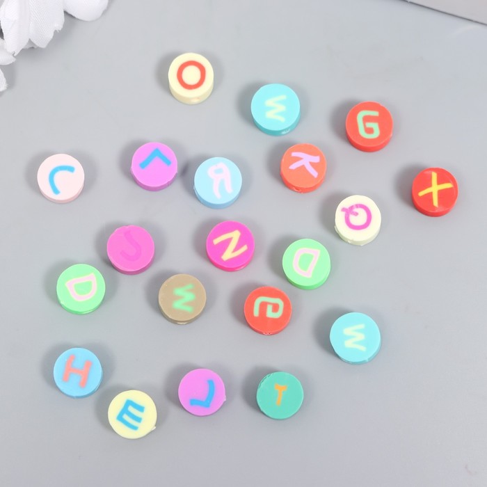 фото Бусины для творчества pvc "английский алфавит на круге" цветные набор 20 шт 1х1х1 см арт узор