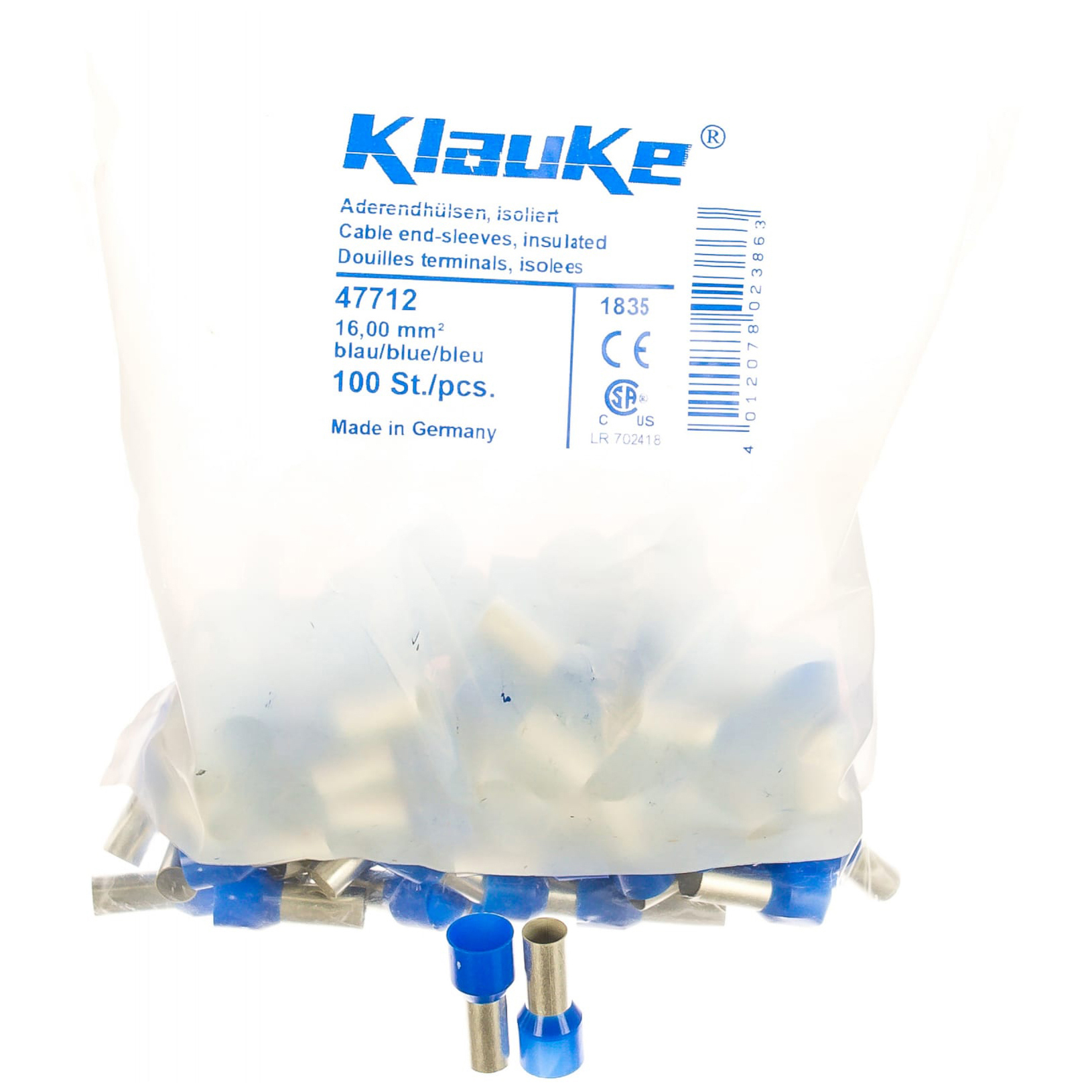 фото Klauke втулочный наконечник 16мм2, 12мм цвет по din46228ч.4 - голубой klk47712