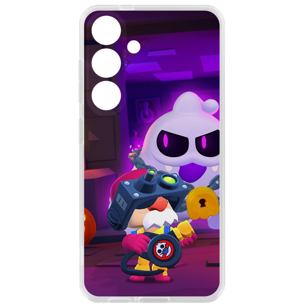 

Чехол-накладка Clear Case Brawl Stars-Охотник за Скуиками Гэйл для Samsung Galaxy S24+, Прозрачный