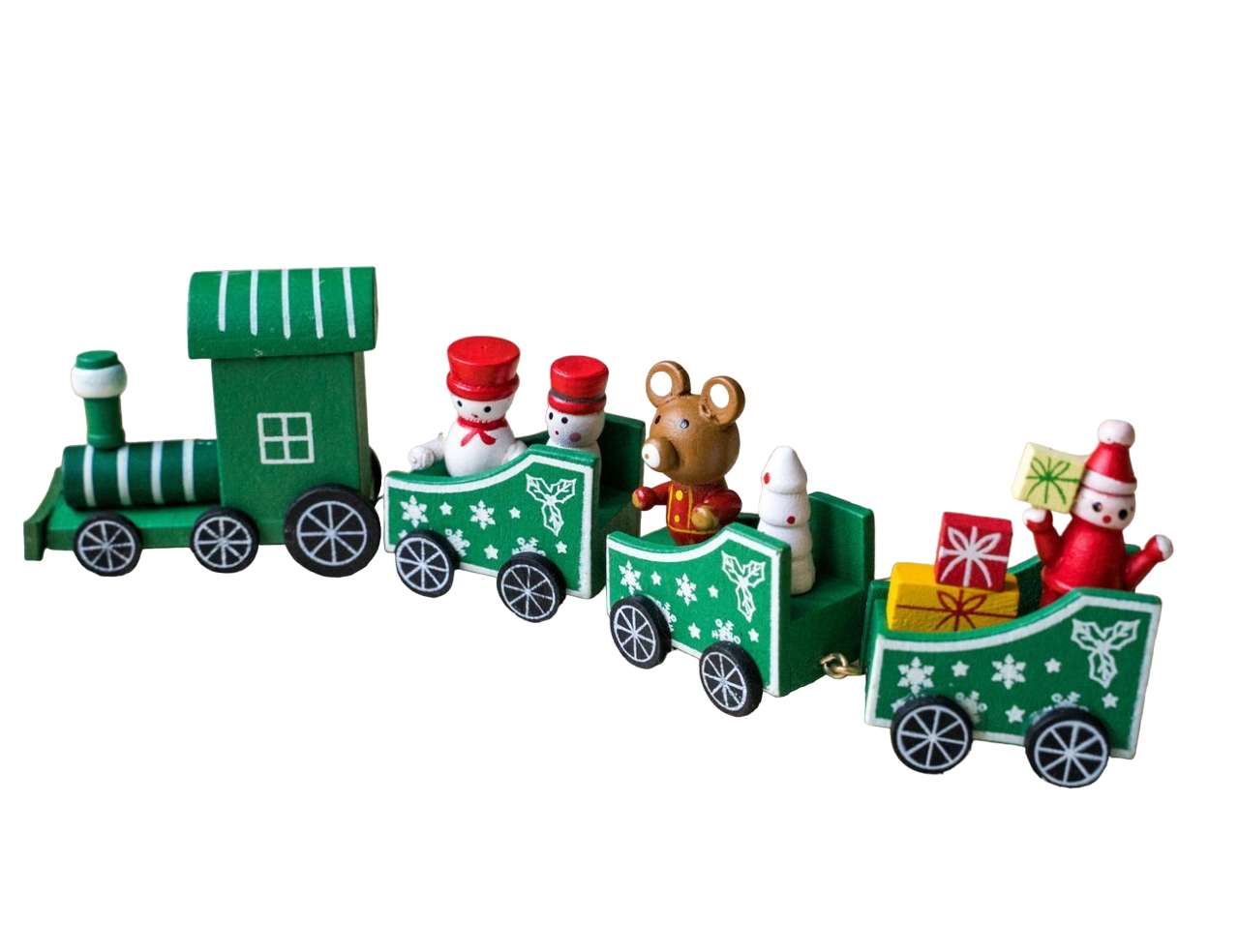 фото Новогодняя фигурка игрушечный поезд, дерево, зелёный, 21 см, breitner