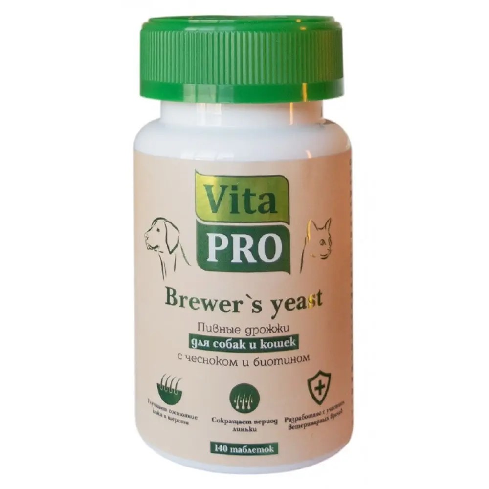 Витамины для собак и кошек VitaPRO Brewer's yeast с чесноком и биотином, 140 табл