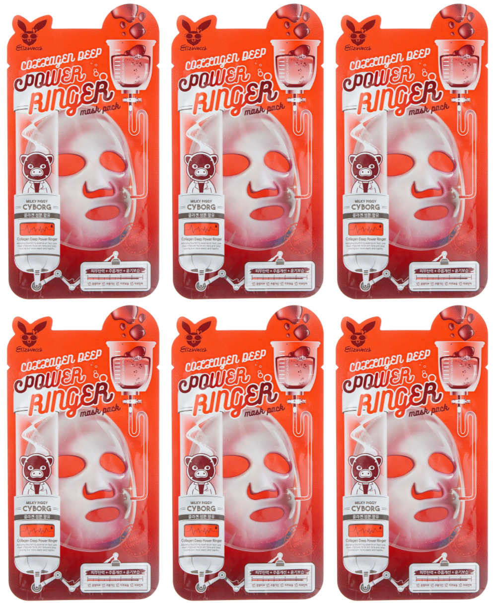 

Маска для лица на тканевой основе Elizavecca COLLAGEN DEEP POWER RING MASK PACK 23мл,6 шт