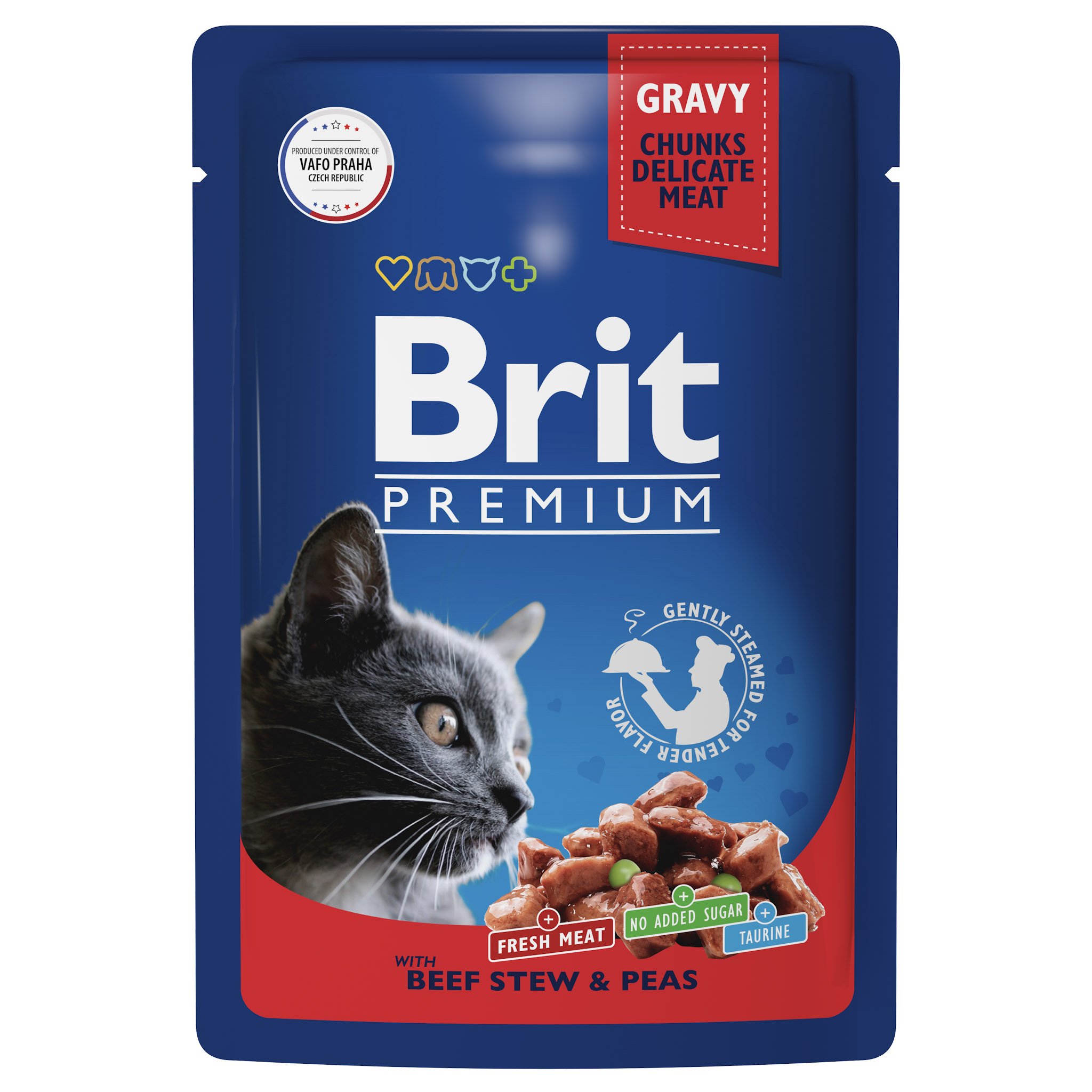 Влажный корм для кошек Brit Premium, говядина, зеленый горошек, 85г