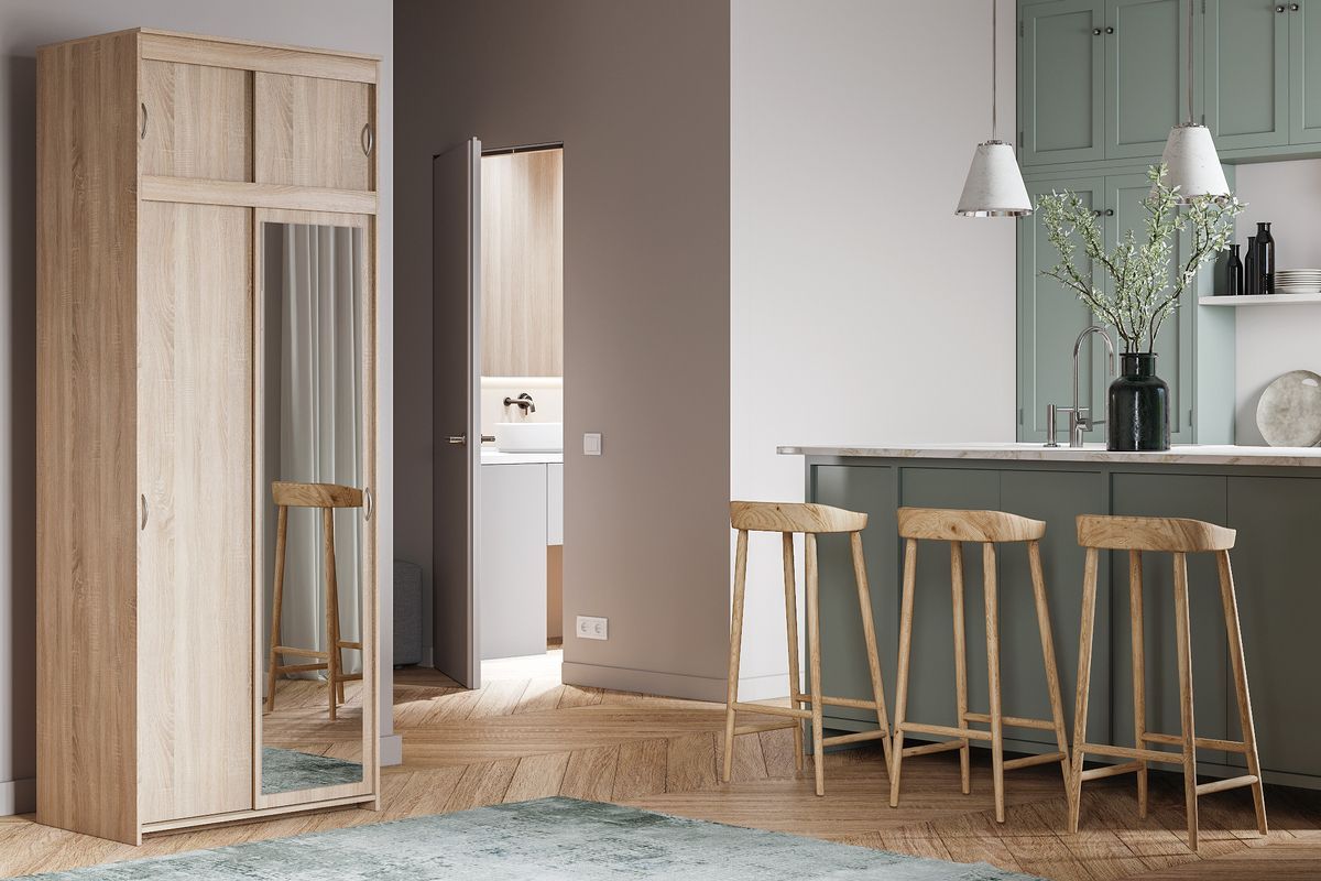 

Шкаф-купе Миллениум-2 с антресолью Дуб Сонома с зеркалом двухдверный 160х250х70 Мегамебель, Бежевый;белый