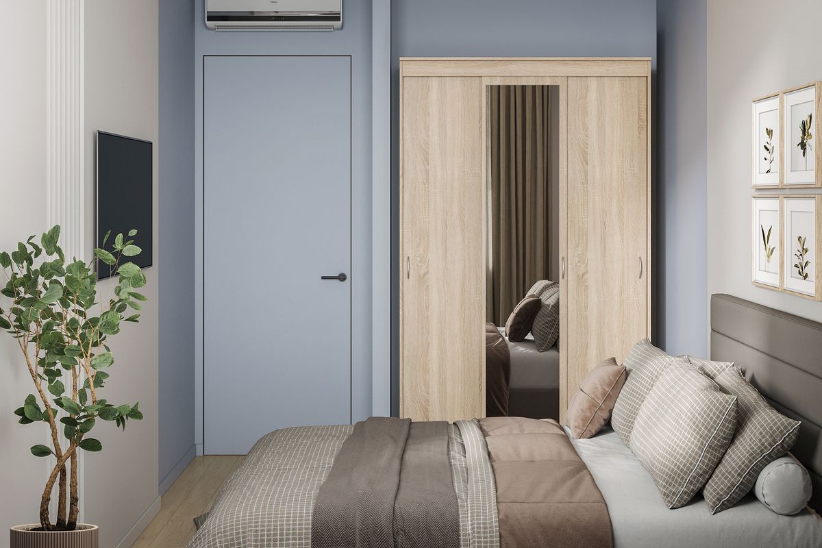 

Шкаф-купе Миллениум-3 Дуб Сонома для одежды с зеркалом трёхдверный 120х190х70 Мегамебель, Бежевый;белый