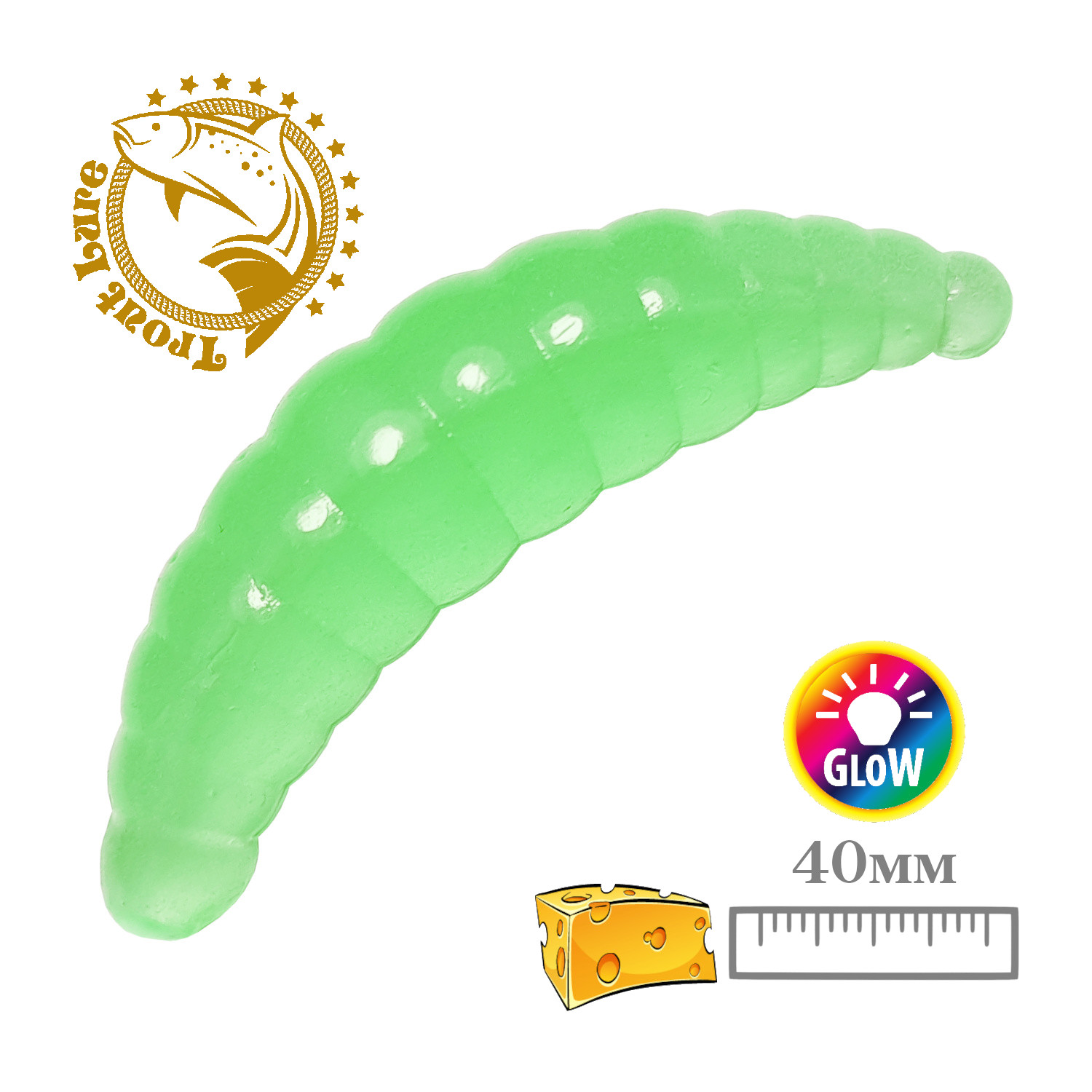 Силиконовая приманка SANSAN trout lure в банке maggot 40 сыр col108 clear green,10шт