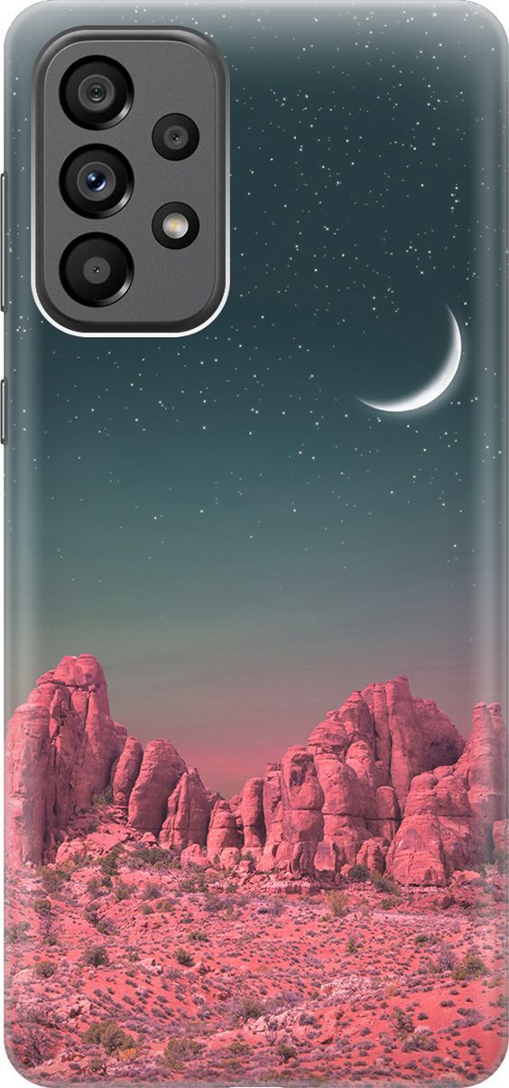 

Чехол на Samsung Galaxy A73 5G с принтом "Месяц над розовыми горами", Розовый;черный, 10563