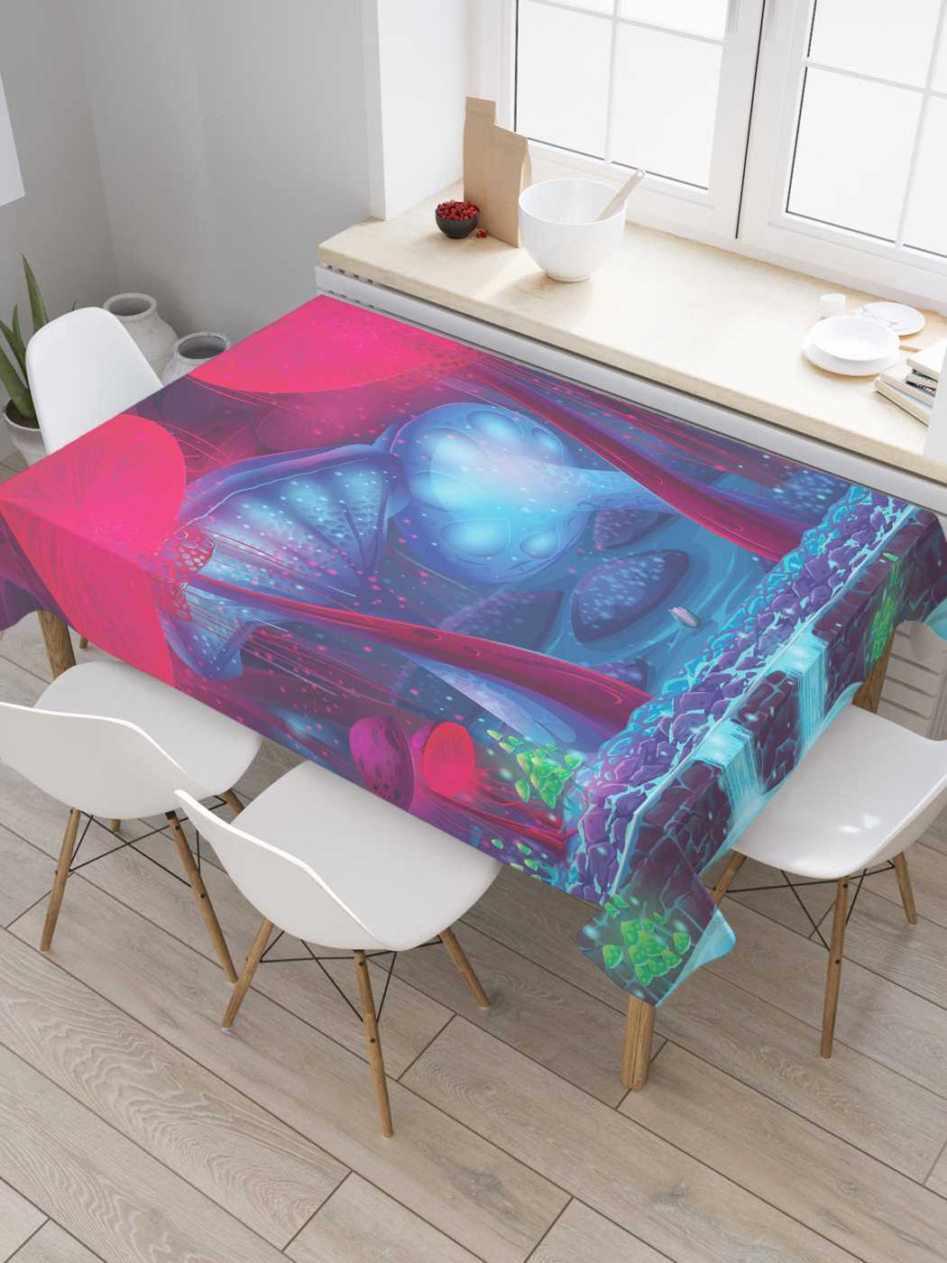 

Скатерть прямоугольная JoyArty "Зловещие грибы" из оксфорда, 120x145 см, Зеленый, Зловещие грибы