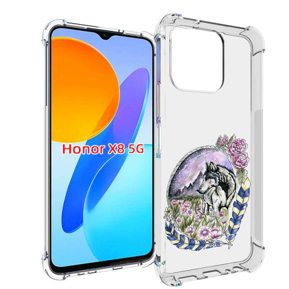 

Чехол MyPads нарисованный волк в цветах с перьями для Honor X8 5G, Прозрачный, Tocco
